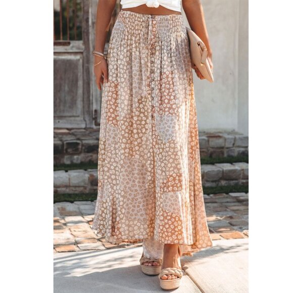 Beige and Cream Boho Drawstring Skirt - Picture 3 of 3